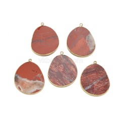 Gemstone Smooth Flat Egg Pendant Charms, with Gold Plated Base Metal Findings, Approx 27x34mm, Sell by Piece