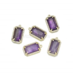 Gemstone Faceted Retangle Charms, with Micro Pave CZ Gold Plated Base Metal Findings, Approx 11.5x20mm, Sell by Piece