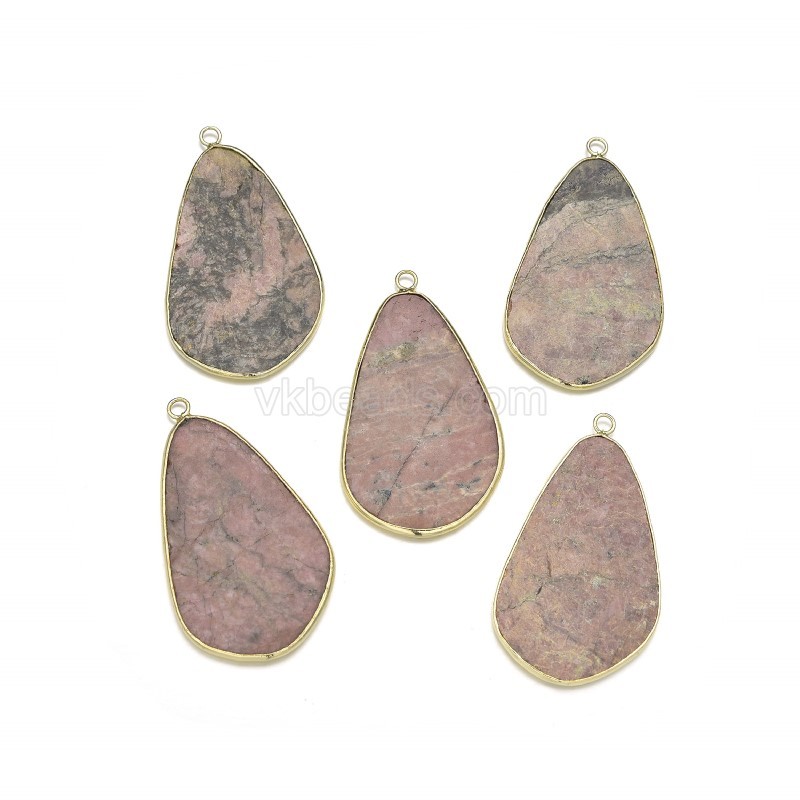Gemstone Irregular Smooth Flat Teardrop Pendant Charms, with Gold Plated Base Metal Findings, Approx 25x44mm, Sell by Piece