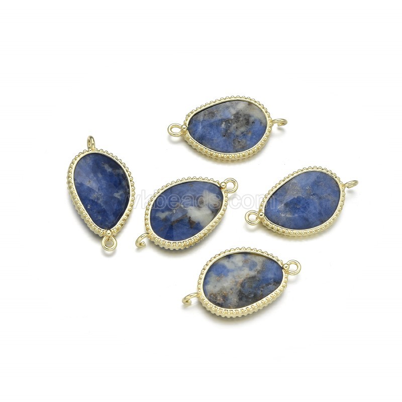 Gemstone Faceted Egg Double Rings Connectors, with Gold Plated Base Metal Findings, Approx 14.5x27mm, Sell by Piece