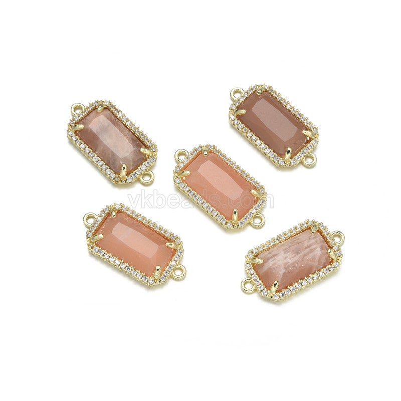 Gemstone Faceted Retangle Double Rings Connectors, with Micro Pave CZ Gold Plated Base Metal Findings, Approx 12x23.5mm, Sell by Piece