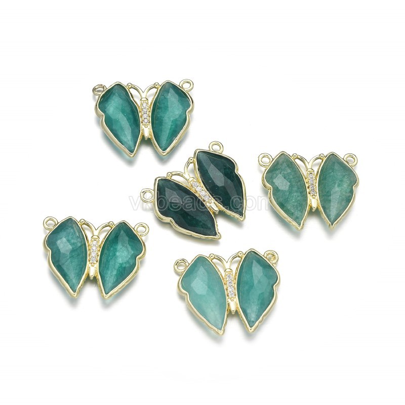 Gemstone Faceted Butterfly Symmetrical Double Rings Connectors, with Micro Pave CZ Gold Plated Base Metal Findings, Approx 21x24mm, Sell by Piece