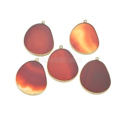 Gemstone Smooth Flat Egg Pendant Charms, with Gold Plated Base Metal Findings, Approx 27x34mm, Sell by Piece