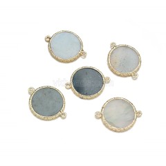 Gemstone Smooth Flat Round Doube Rings Connectors, with Gold Plated Base Metal Findings, Approx 20mm, Sell by Piece