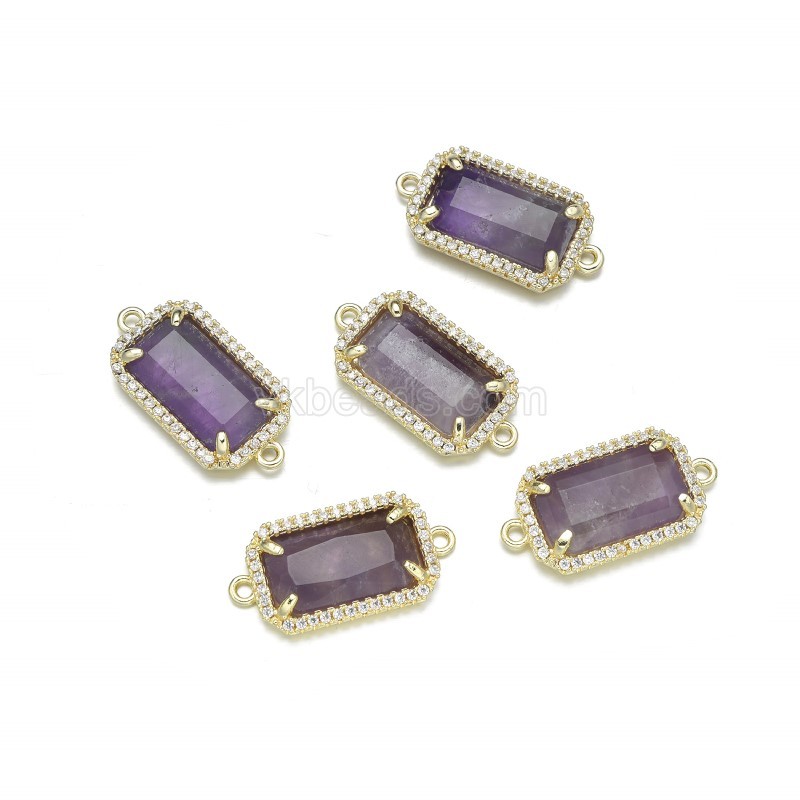 Gemstone Faceted Retangle Double Rings Connectors, with Micro Pave CZ Gold Plated Base Metal Findings, Approx 12x23.5mm, Sell by Piece