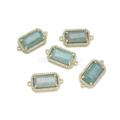 Gemstone Faceted Retangle Double Rings Connectors, with Micro Pave CZ Gold Plated Base Metal Findings, Approx 12x23.5mm, Sell by Piece