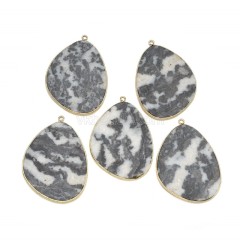 Gemstone Smooth Flat Egg Pendant Charms, with Gold Plated Base Metal Findings, Approx 30x38mm, Sell by Piece