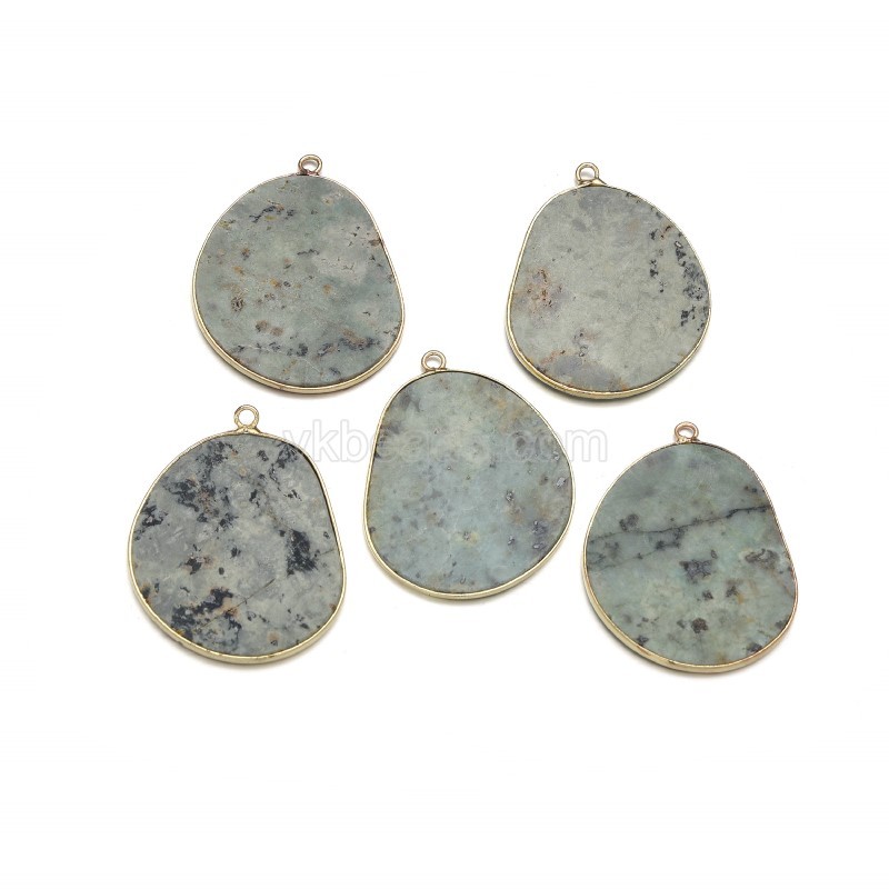 Gemstone Smooth Flat Egg Pendant Charms, with Gold Plated Base Metal Findings, Approx 27x34mm, Sell by Piece