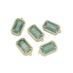 Gemstone Faceted Retangle Charms, with Micro Pave CZ Gold Plated Base Metal Findings, Approx 11.5x20mm, Sell by Piece