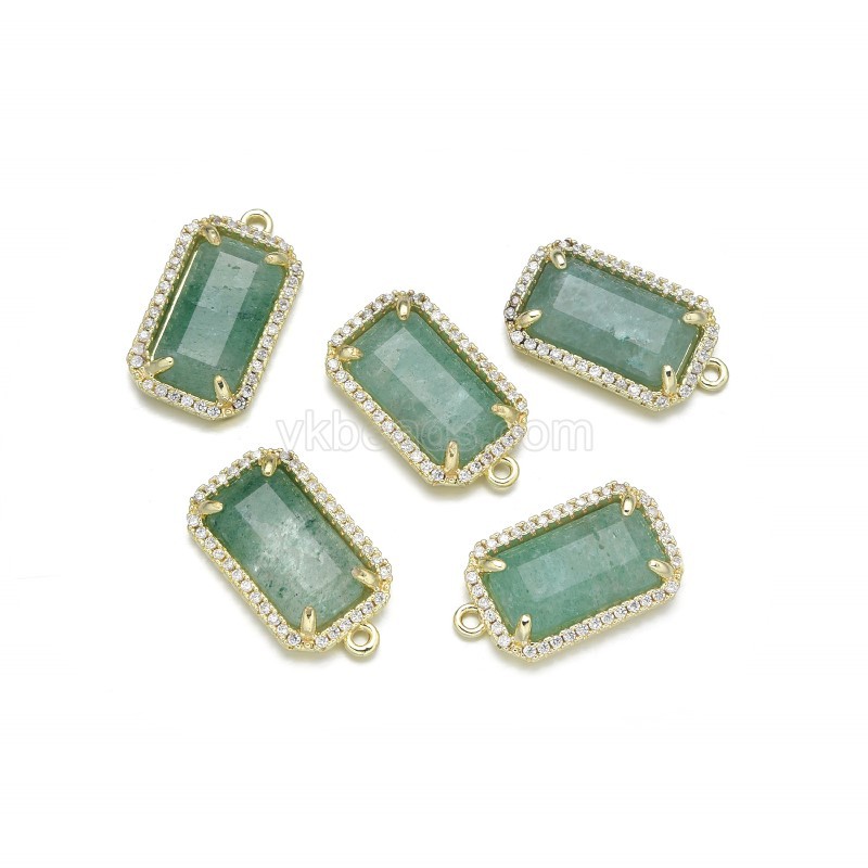 Gemstone Faceted Retangle Charms, with Micro Pave CZ Gold Plated Base Metal Findings, Approx 11.5x20mm, Sell by Piece