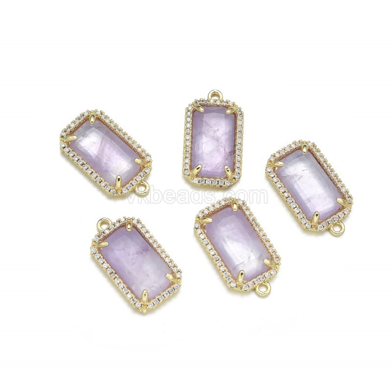 Gemstone Faceted Retangle Charms, with Micro Pave CZ Gold Plated Base Metal Findings, Approx 11.5x20mm, Sell by Piece