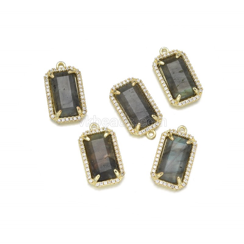 Gemstone Faceted Retangle Charms, with Micro Pave CZ Gold Plated Base Metal Findings, Approx 11.5x20mm, Sell by Piece