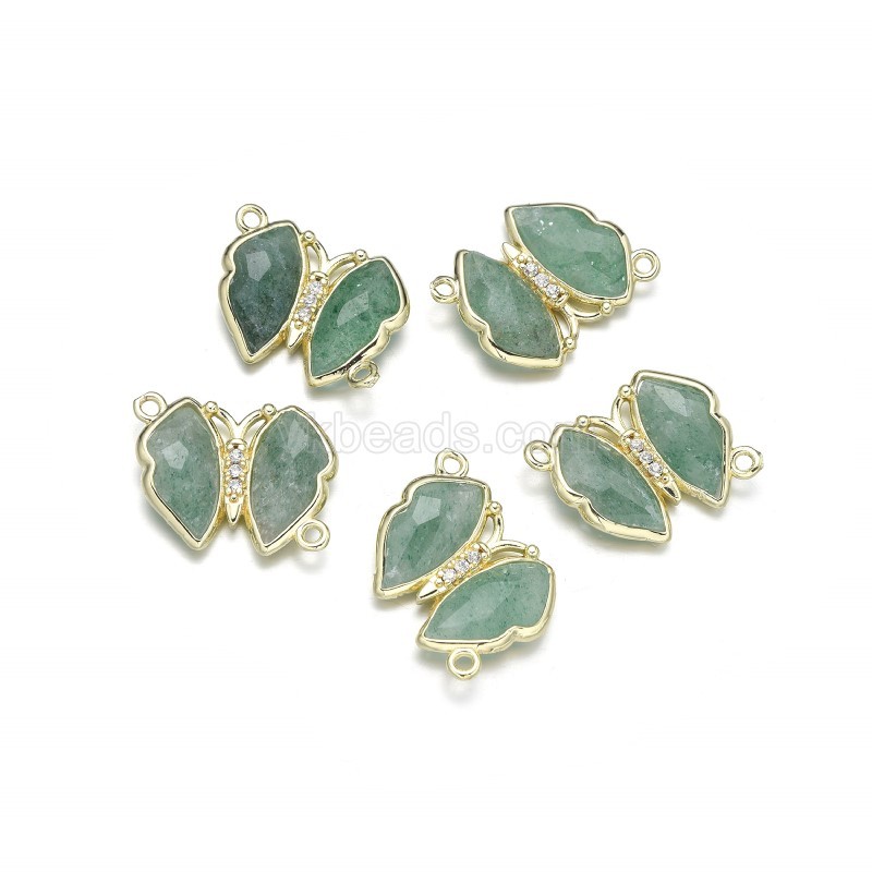 Gemstone Faceted Butterfly Diagonally Double Rings Connectors, with Micro Pave CZ Gold Plated Base Metal Findings, Approx 21x24mm, Sell by Piece