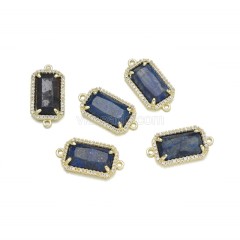 Gemstone Faceted Retangle Double Rings Connectors, with Micro Pave CZ Gold Plated Base Metal Findings, Approx 12x23.5mm, Sell by Piece