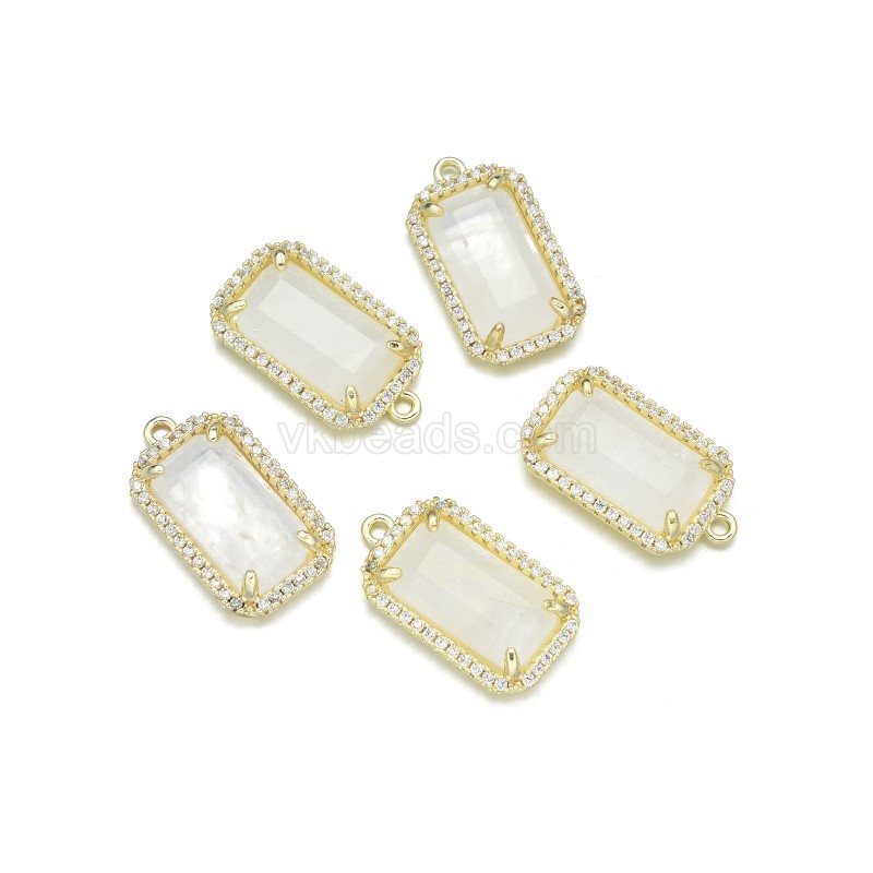 Gemstone Faceted Retangle Charms, with Micro Pave CZ Gold Plated Base Metal Findings, Approx 11.5x20mm, Sell by Piece