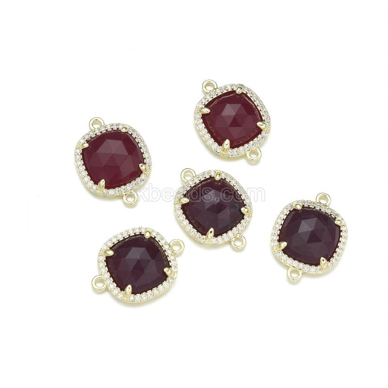 Gemstone Faceted Square Double Rings Connectors, with Micro Pave CZ Gold Plated Base Metal Findings, Approx 13.7mm, Sell by Piece