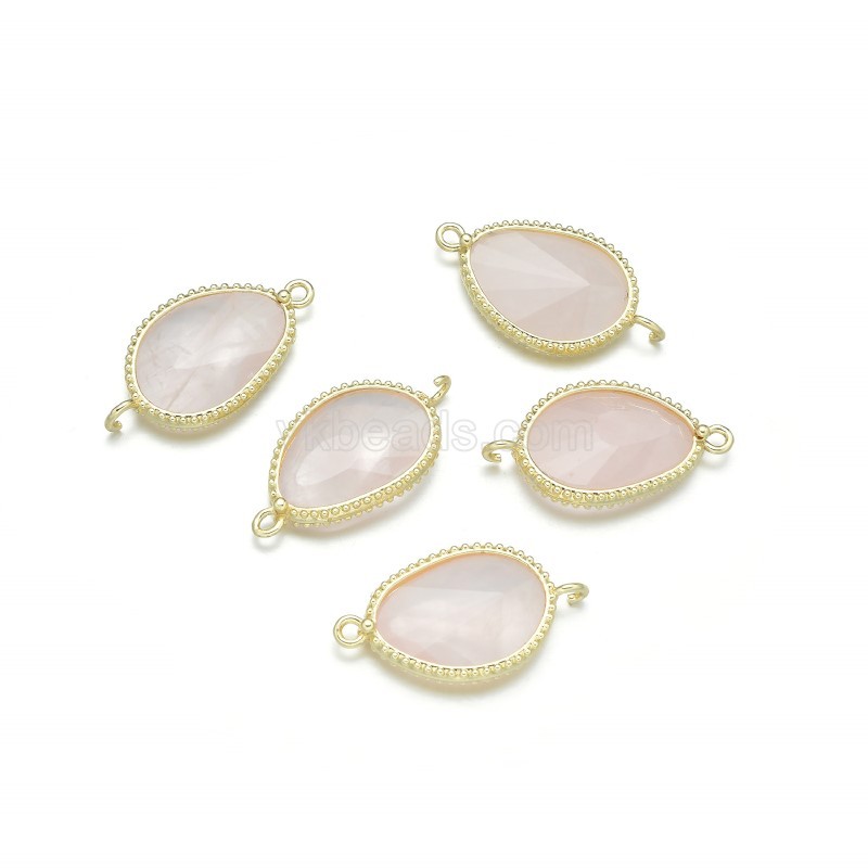 Gemstone Faceted Egg Double Rings Connectors, with Gold Plated Base Metal Findings, Approx 14.5x27mm, Sell by Piece