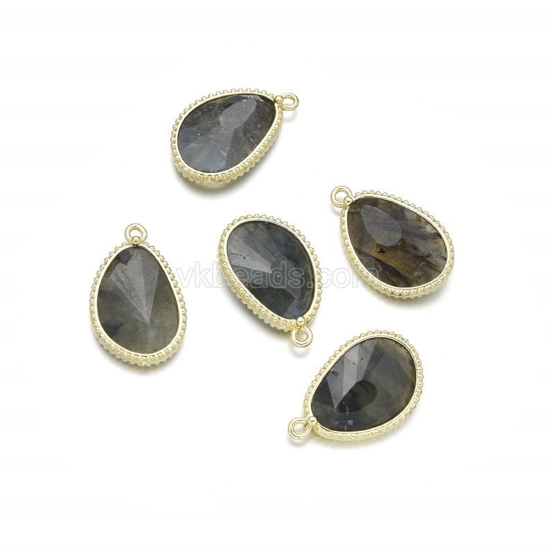 Gemstone Faceted Egg Charms, with Gold Plated Base Metal Findings, Approx 14.5x23mm, Sell by Piece