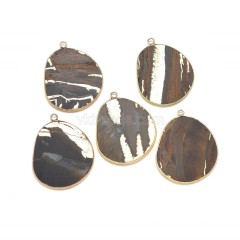Gemstone Smooth Flat Egg Pendant Charms, with Gold Plated Base Metal Findings, Approx 27x34mm, Sell by Piece