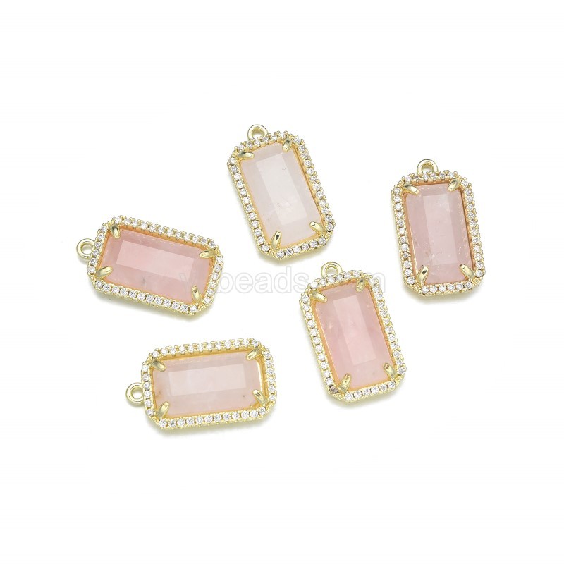 Gemstone Faceted Retangle Charms, with Micro Pave CZ Gold Plated Base Metal Findings, Approx 11.5x20mm, Sell by Piece