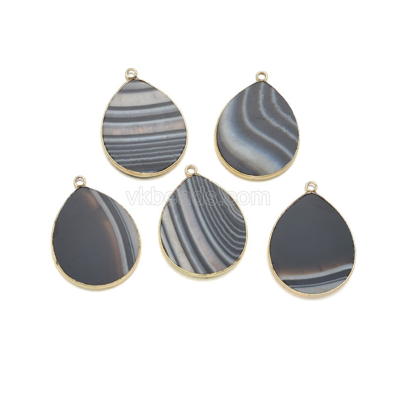 Gemstone Smooth Flat Teardrop Pendant Charms, with Gold Plated Base Metal Findings, Approx 21x29mm, Sell by Piece