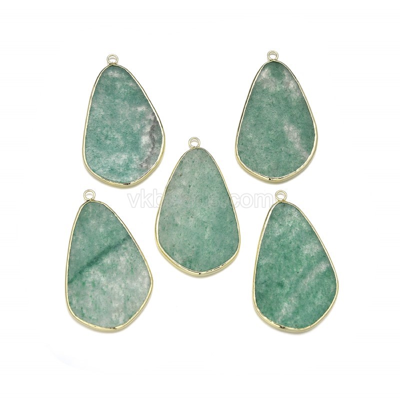 Gemstone Irregular Smooth Flat Teardrop Pendant Charms, with Gold Plated Base Metal Findings, Approx 25x44mm, Sell by Piece