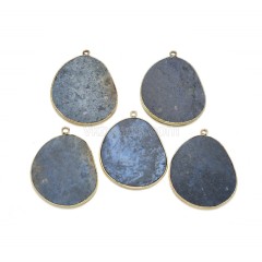 Gemstone Smooth Flat Egg Pendant Charms, with Gold Plated Base Metal Findings, Approx 27x34mm, Sell by Piece