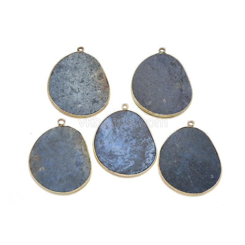Gemstone Smooth Flat Egg Pendant Charms, with Gold Plated Base Metal Findings, Approx 27x34mm, Sell by Piece
