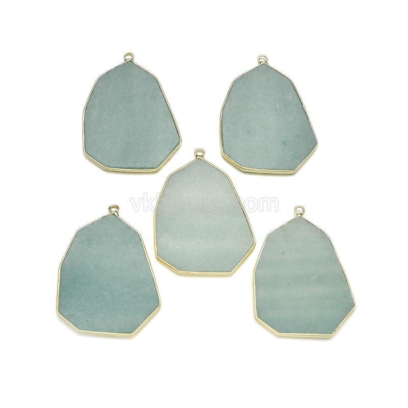 Gemstone Smooth Flat Polygon Pendant Charms, with Gold Plated Base Metal Findings, Approx 32x40mm, Sell by Piece
