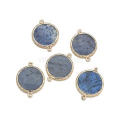 Gemstone Smooth Flat Round Doube Rings Connectors, with Gold Plated Base Metal Findings, Approx 20mm, Sell by Piece