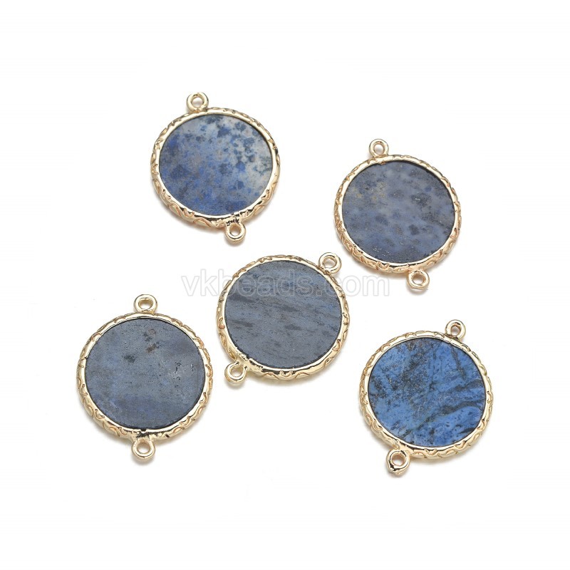 Gemstone Smooth Flat Round Doube Rings Connectors, with Gold Plated Base Metal Findings, Approx 20mm, Sell by Piece