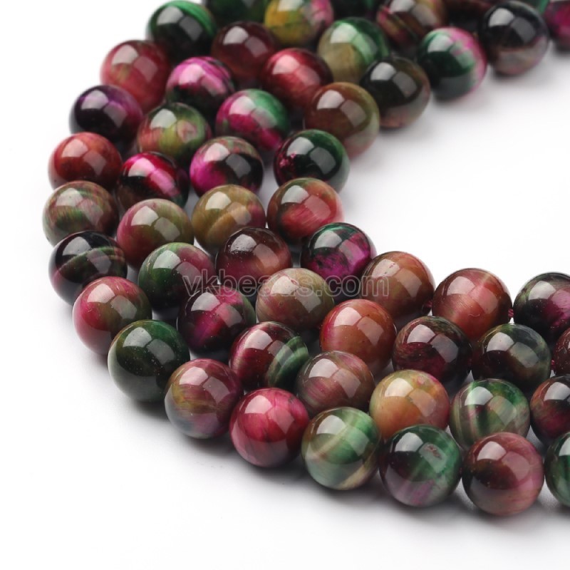 Fuchsia Green Yellow Tiger Eye Smooth Rounds, Approx 6-12mm, 38cm/strand