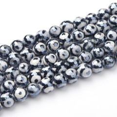 High Luster Plated Black Tibetan dZi Agate with 3-Eye Pattern Faceted Rounds, 128 Facets, Approx 8-12mm, 38cm/strand