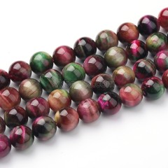Fuchsia Green Yellow Tiger Eye Smooth Rounds, Approx 6-12mm, 38cm/strand