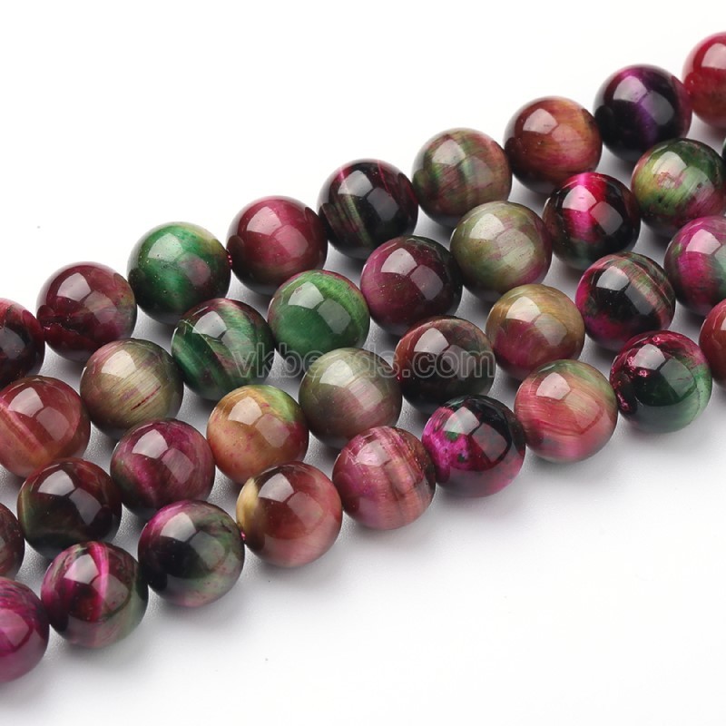 Fuchsia Green Yellow Tiger Eye Smooth Rounds, Approx 6-12mm, 38cm/strand