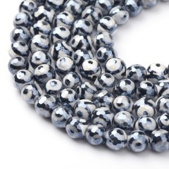 High Luster Plated Black Tibetan dZi Agate with 3-Eye Pattern Faceted Rounds, 128 Facets, Approx 8-12mm, 38cm/strand
