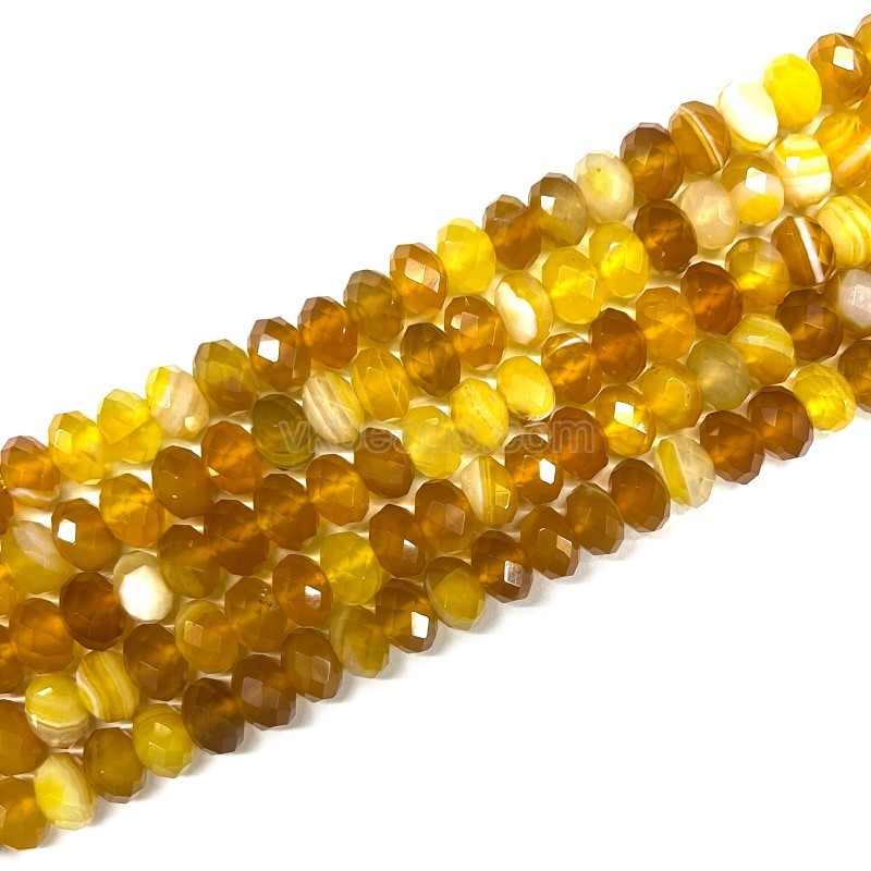 Golden Yellow  Lace Agate/Banded Agate Faceted Rondelles, Approx 4x6-6x10mm, 38cm/strand