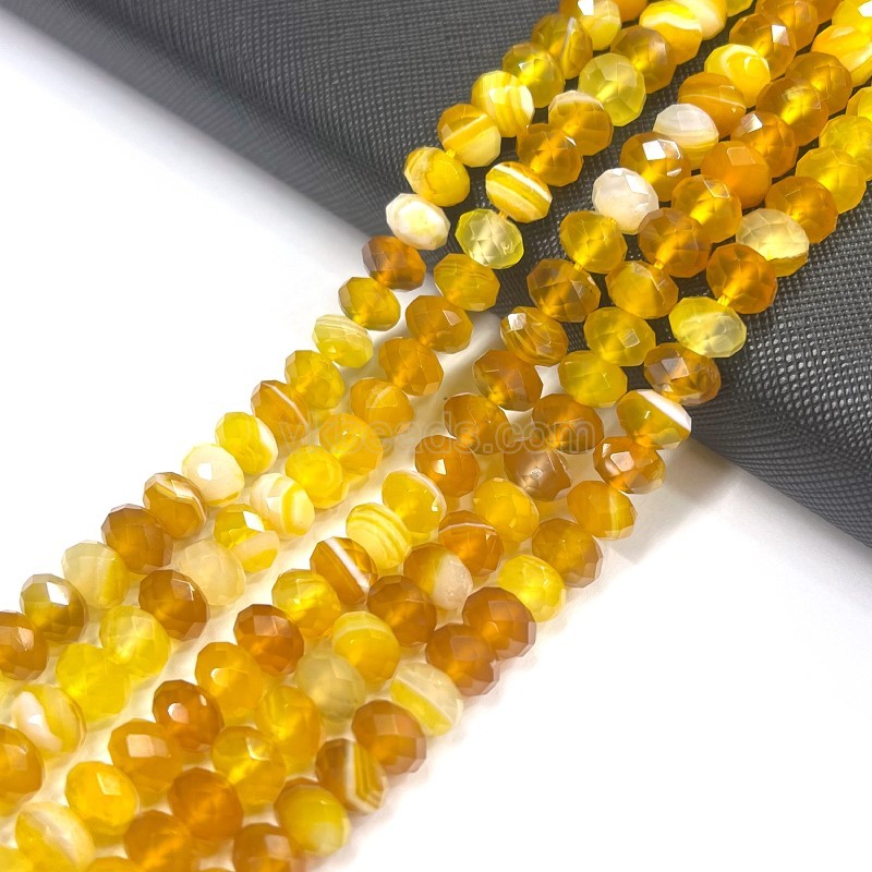 Golden Yellow  Lace Agate/Banded Agate Faceted Rondelles, Approx 4x6-6x10mm, 38cm/strand