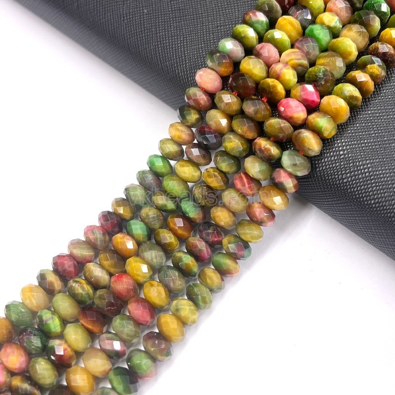 Rainbow Tiger Eye Faceted Rondelles, Approx 4x6-6x10mm, 38cm/strand
