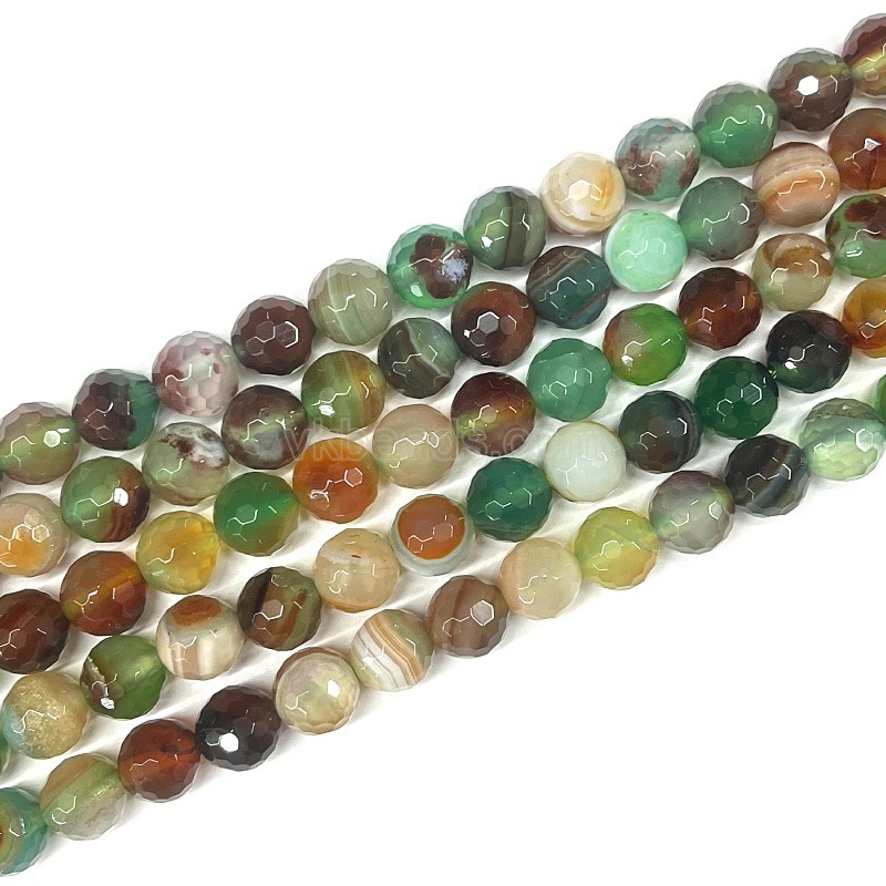 Brown Green Lace Agate/Banded Agate Faceted Rounds, 128 Facets, Approx 6-12mm, 38cm/strand