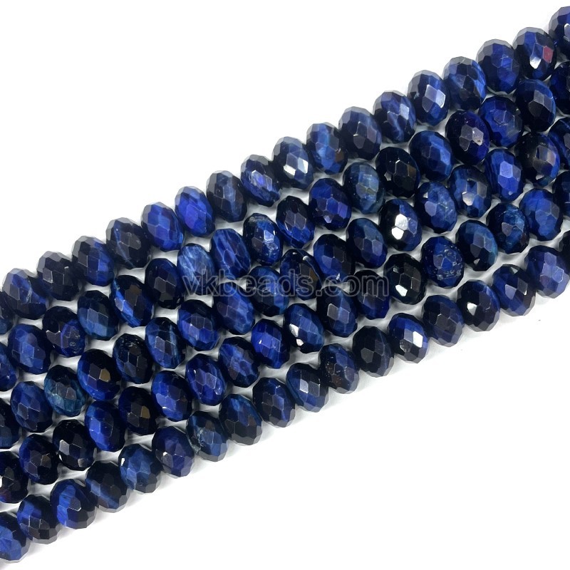 Lapis Lazuli Color Tiger Eye Faceted Rondelles, Approx 4x6-6x10mm, 38cm/strand