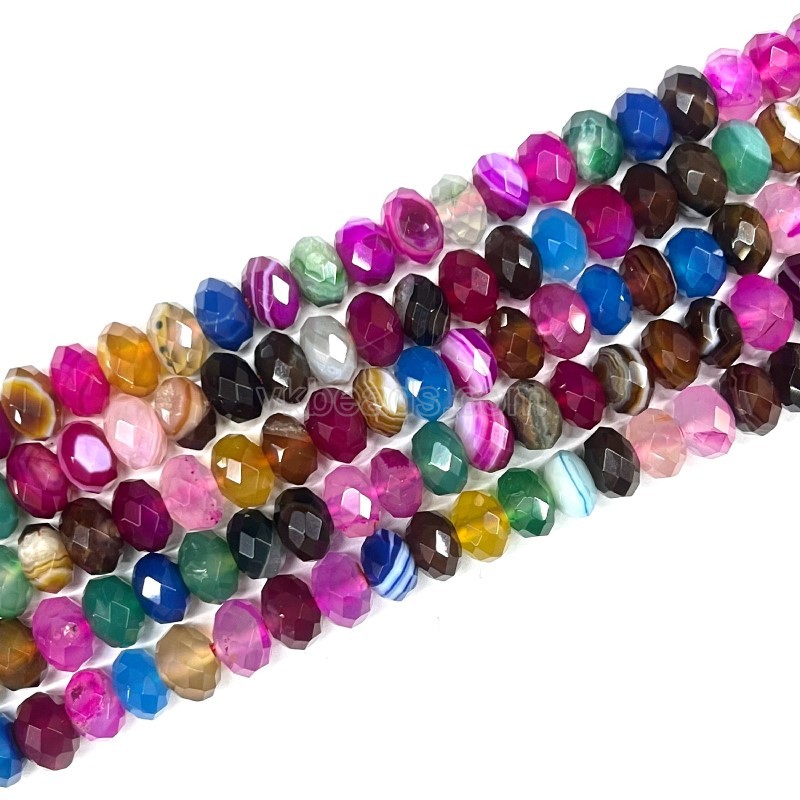 Multicolor Lace Agate/Banded Agate Faceted Rondelles, Approx 4x6-6x10mm, 38cm/strand