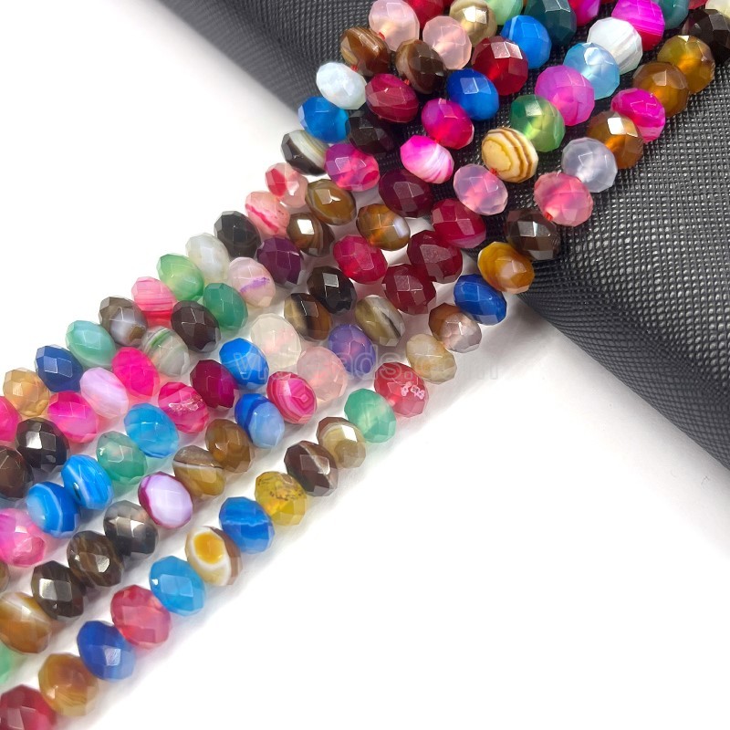 Multicolor Lace Agate/Banded Agate Faceted Rondelles, Approx 4x6-6x10mm, 38cm/strand