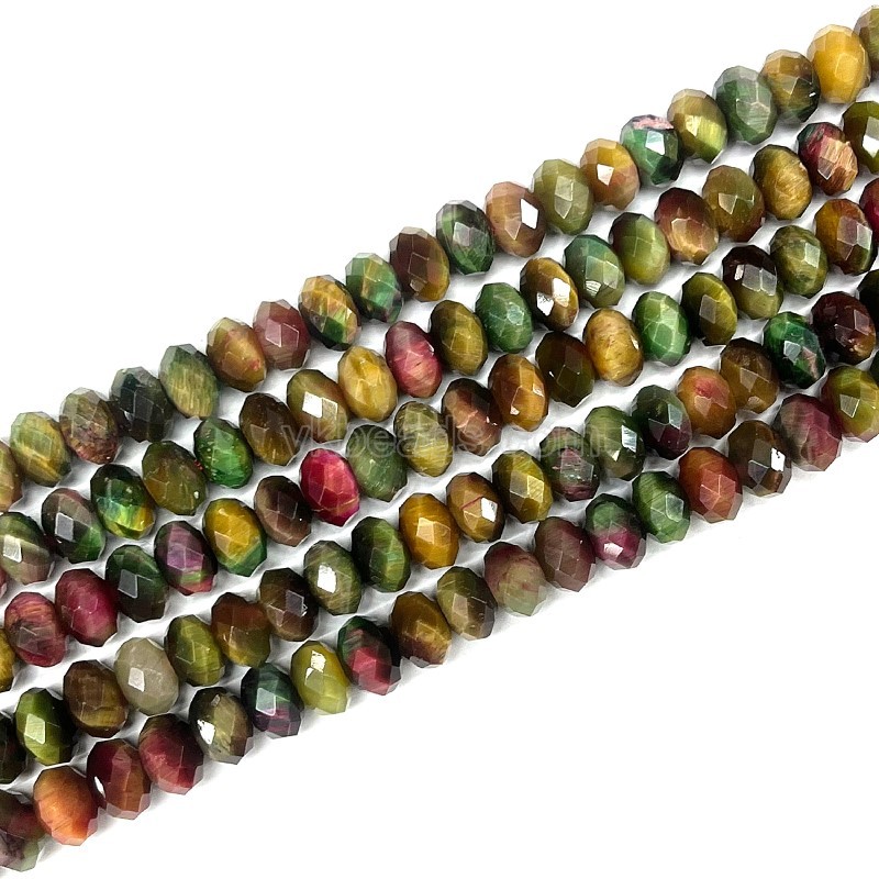 Rainbow Tiger Eye Faceted Rondelles, Approx 4x6-6x10mm, 38cm/strand