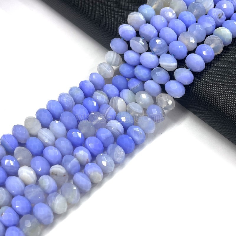 Blue Chalcedony Color Lace Agate/Banded Agate Faceted Rondelles, Approx 4x6-6x10mm, 38cm/strand