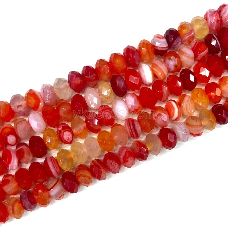 Tangerine Lace Agate/Banded Agate Faceted Rondelles, Approx 4x6-6x10mm, 38cm/strand
