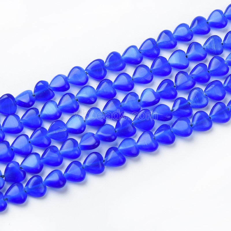 Roayl Blue Cats Eye Through-drilled Smooth Puffy Hearts, Approx 6mm, 38cm/strand