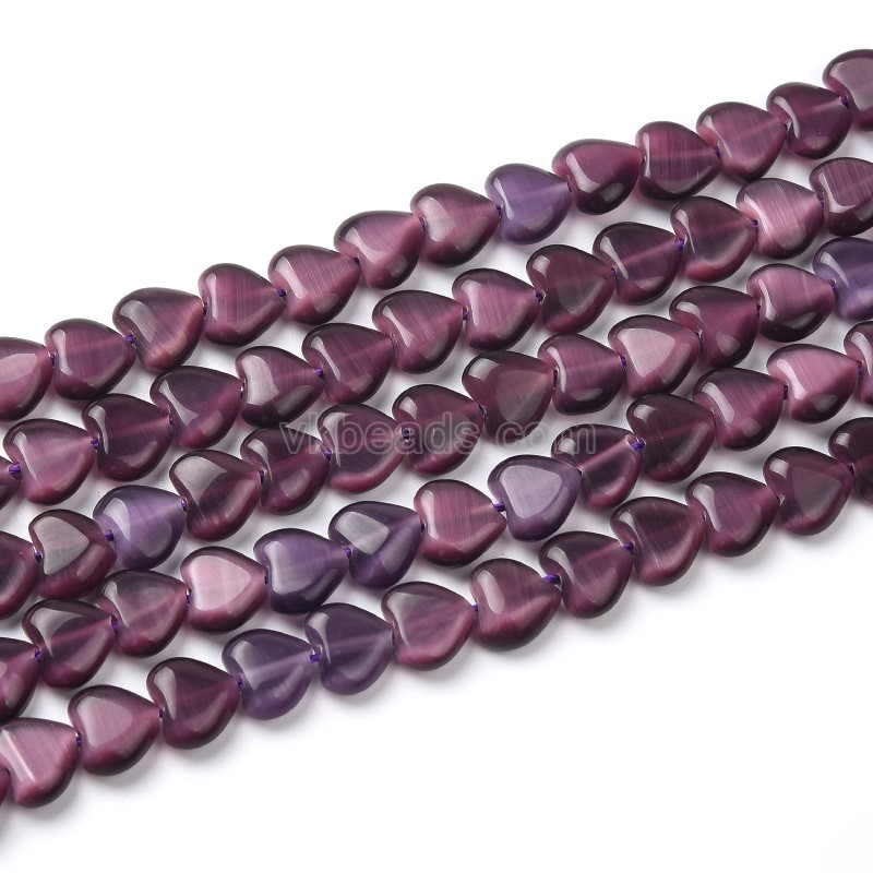 Cats Eye Through-drilled Smooth Puffy Hearts, Approx 8mm, 38cm/strand