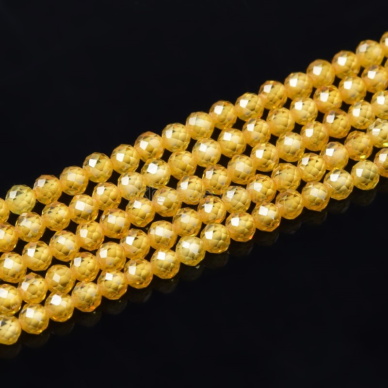 Golden Yellow Cubic Zirconia Faceted Rounds, Approx 2-5mm, 37-37.5cm/strand