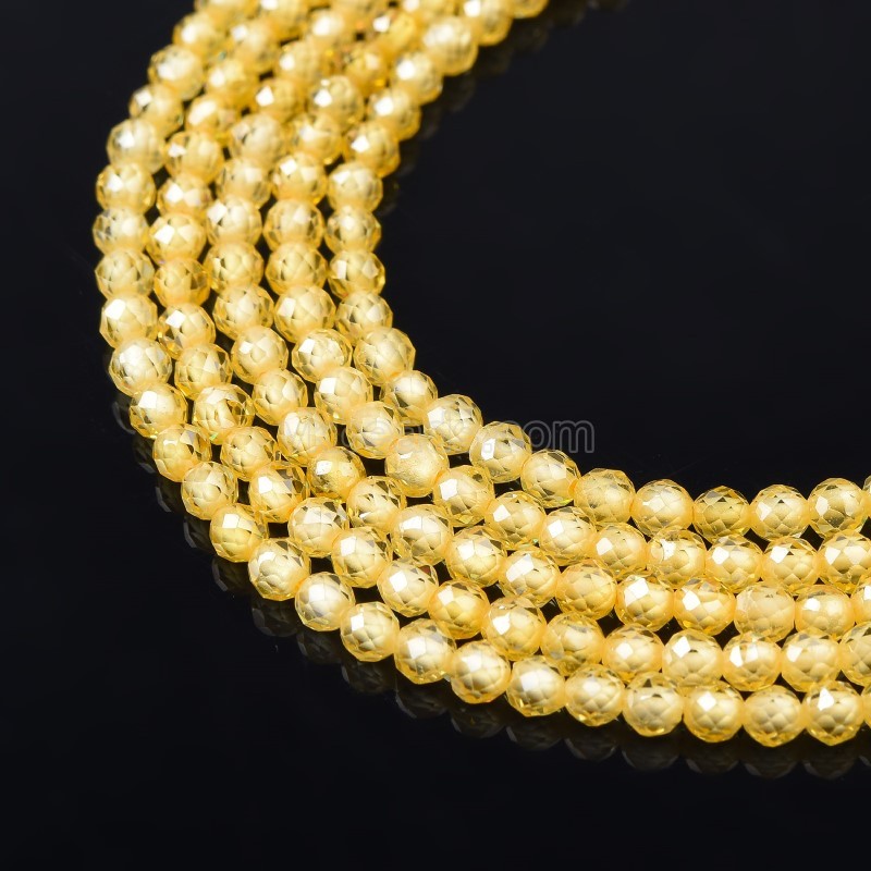 Light Golden Yellow Cubic Zirconia Faceted Rounds, Approx 2-5mm, 37-37.5cm/strand